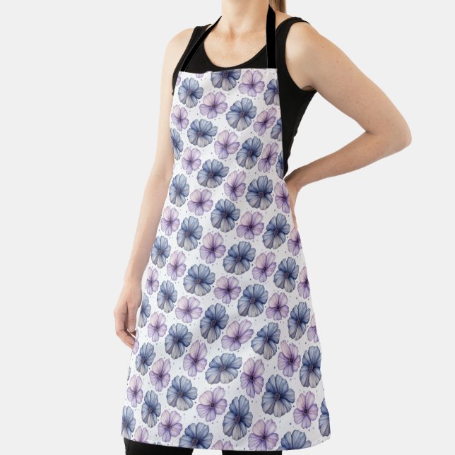 Floral Watercolor Pattern Lavender and Blue Apron (Insitu)