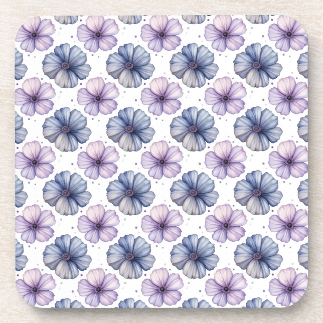 Floral Watercolor Pattern Lavender and Blue Coaster (Front)