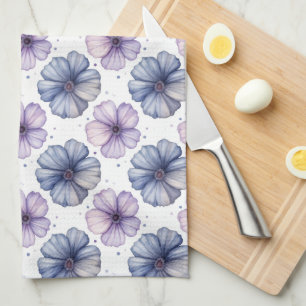 Floral Watercolor Pattern Lavender and Blue Tea Towel