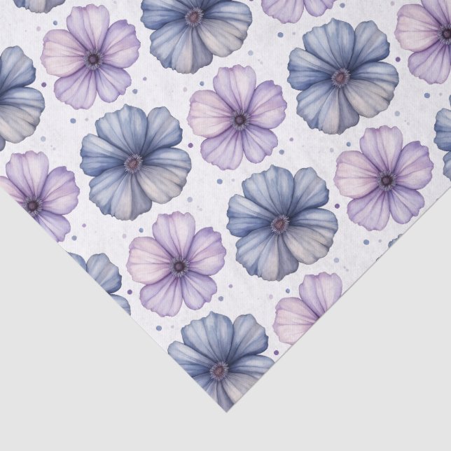 Floral Watercolor Pattern Lavender and Blue Tissue Paper (Detail)