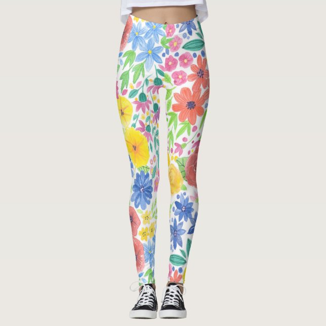 Floral watercolor pattern leggings (Front)