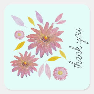 Floral Watercolor Pattern on Mint Square Sticker