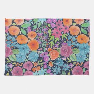 Floral watercolor pattern tea towel