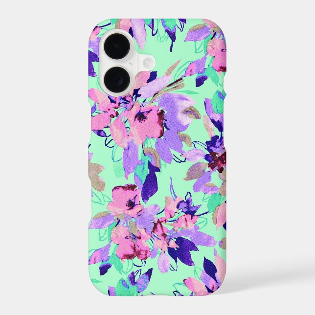 Floral watercolor pattern teal pink flowers  (Back)