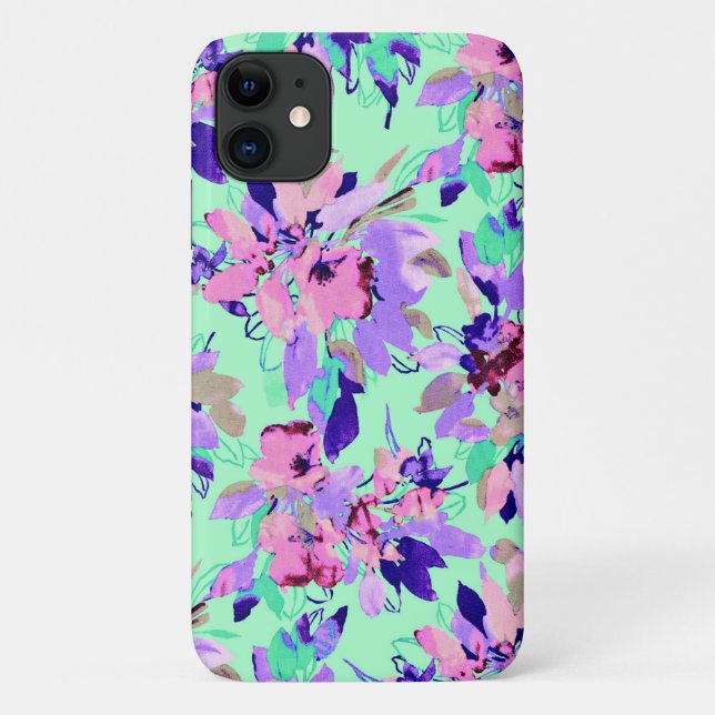 Floral watercolor pattern teal pink flowers  Case-Mate iPhone case (Back)