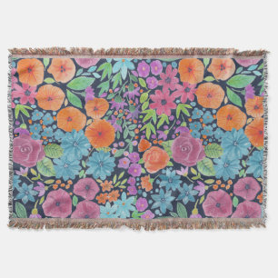 Floral watercolor pattern throw blanket
