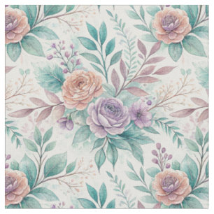 Floral Watercolor Peach & Lavender Flowers Pattern Fabric