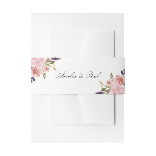 Floral Watercolor Peonies Invitation Belly Band (Front Example)