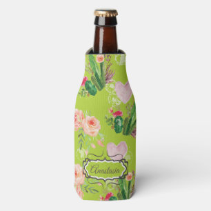 Floral watercolor Personalised Cactus Bottle Cooler