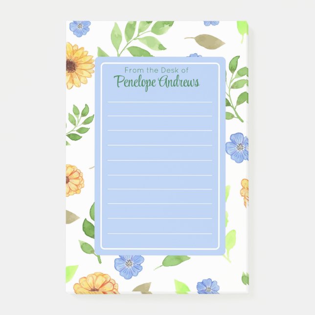 Floral Watercolor Personalised Post-it Notes (Front)
