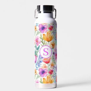 Floral Watercolor Personalised Water Bottle