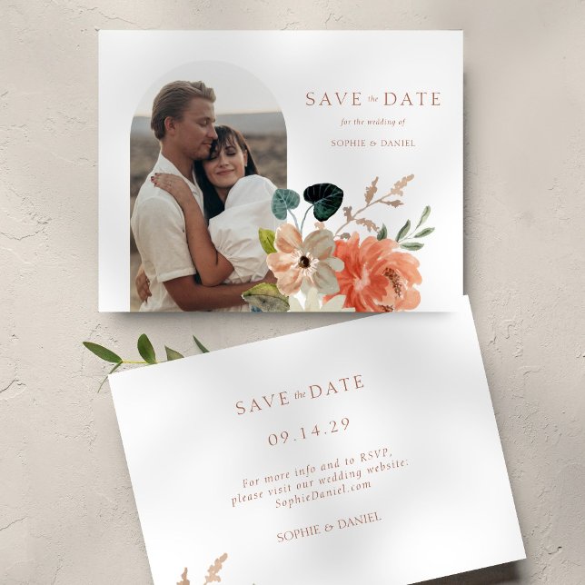 Floral Watercolor Photo Wedding Announcement Card (Creator Uploaded)