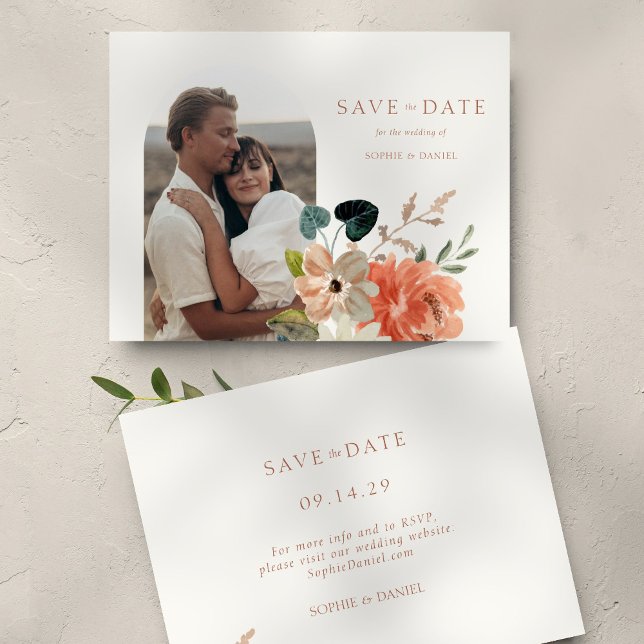 Floral Watercolor Photo Wedding Announcement Card (Creator Uploaded)