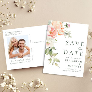 Floral Watercolor Photo Wedding Save The Date Announcement Postcard