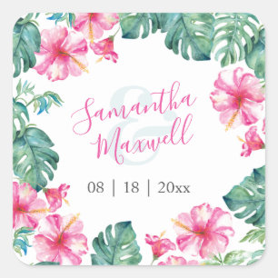 Floral Watercolor Pink and Green Favour Stickers