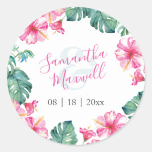 Floral Watercolor Pink and Green Favour Stickers