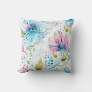 Floral Watercolor Pink & Blue Cushion