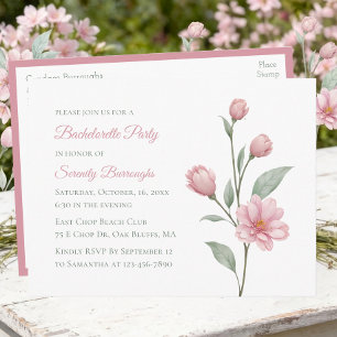 Floral Watercolor Pink Green Bachelorette Party Invitation Postcard