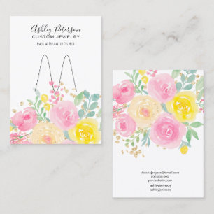 Floral watercolor pink jewellery ring display business card