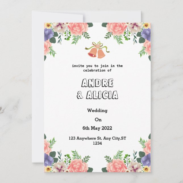 Floral Watercolor Pink Modern Wedding Invitation (Front)