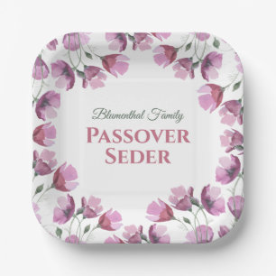 Floral Watercolor Pink Passover Seder Paper Plate