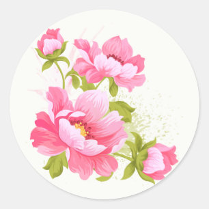 Floral Watercolor Pink Peonies Flower Wedding Classic Round Sticker