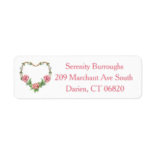 Floral Watercolor Pink Rose Flower Heart Return Address Label