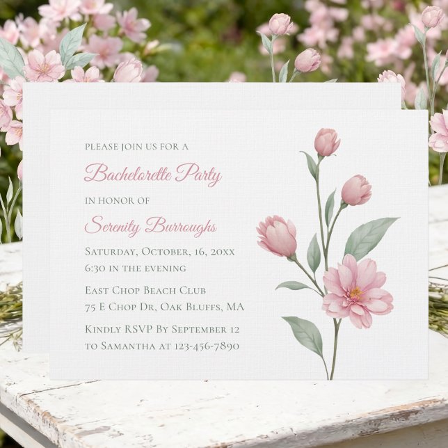 Floral Watercolor Pink Sage Bachelorette Party Invitation (Creator Uploaded)