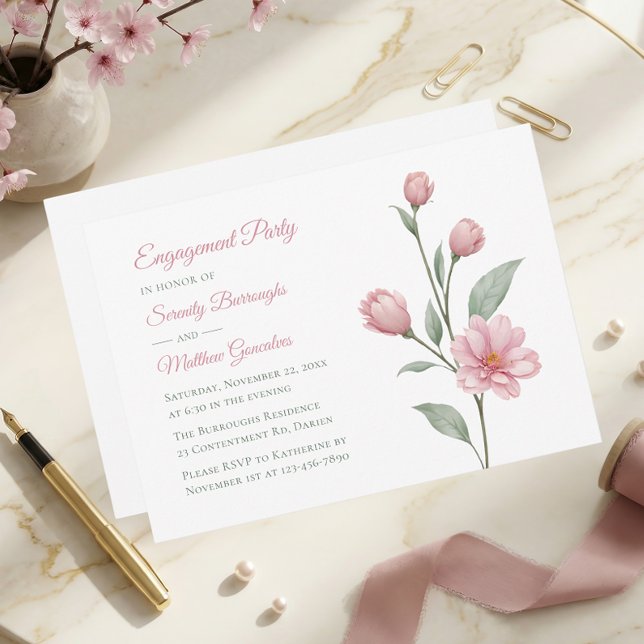 Floral Watercolor Pink Sage Engagement Party Invitation (Creator Uploaded)