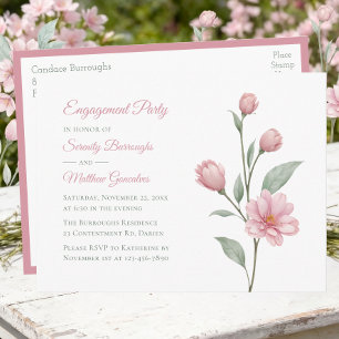 Floral Watercolor Pink Sage Engagement Party Invitation Postcard