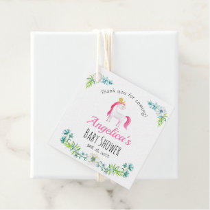 Floral Watercolor Pink Unicorn Baby Shower Favour Tags