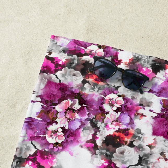 Floral Watercolor - Pink & white abstract design Beach Towel (In Situ)