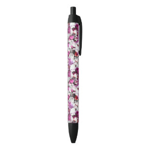 Floral Watercolor - Pink & white abstract design Black Ink Pen