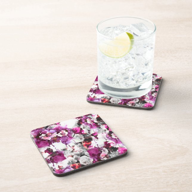 Floral Watercolor - Pink & white abstract design Coaster (Right Side)