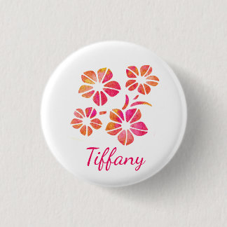 Floral watercolor pink yellow custom saturated 3 cm round badge