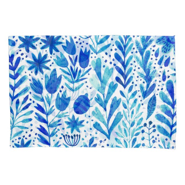 Floral Watercolor Plants Seamless Texture Pillowcase (Front)