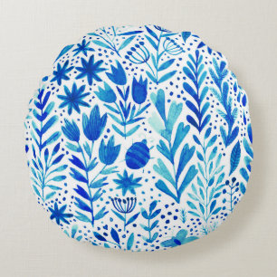 Floral Watercolor Plants Seamless Texture Round Cushion