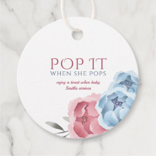 Floral Watercolor Pop It When She Pops Favour Tags