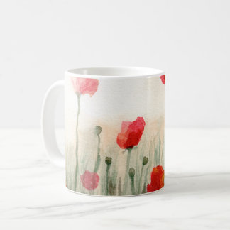 Floral watercolor poppies, garden art mug