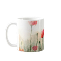 Floral watercolor poppies, garden art mug