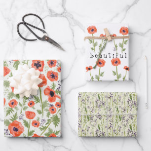 Floral Watercolor Poppies Orange Decoupage Gift Wrapping Paper Sheet