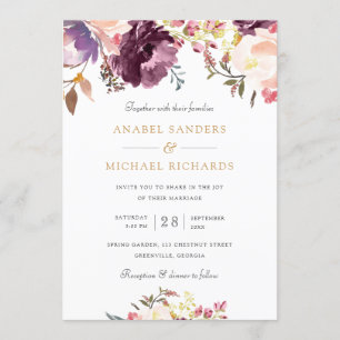 Floral Watercolor Purple Lavender Elegant Wedding Invitation