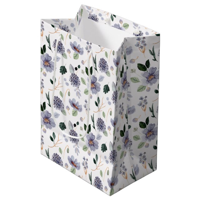 Floral Watercolor Purple Pattern Medium Gift Bag (Front Angled)