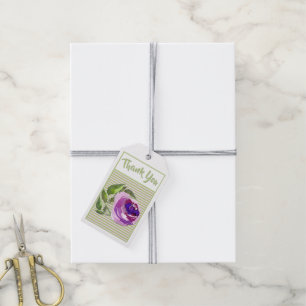 Floral Watercolor Purple Rose and Matching Stripes Gift Tags