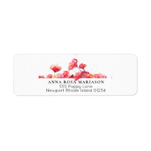 *~* Floral Watercolor Red Poppy Flower Modern Return Address Label