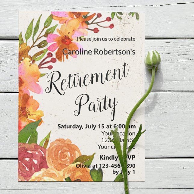 Floral Watercolor Retirement Party Invitation (Creator Uploaded)