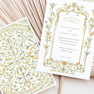 Floral Watercolor Rococo Frame Wedding Invitation
