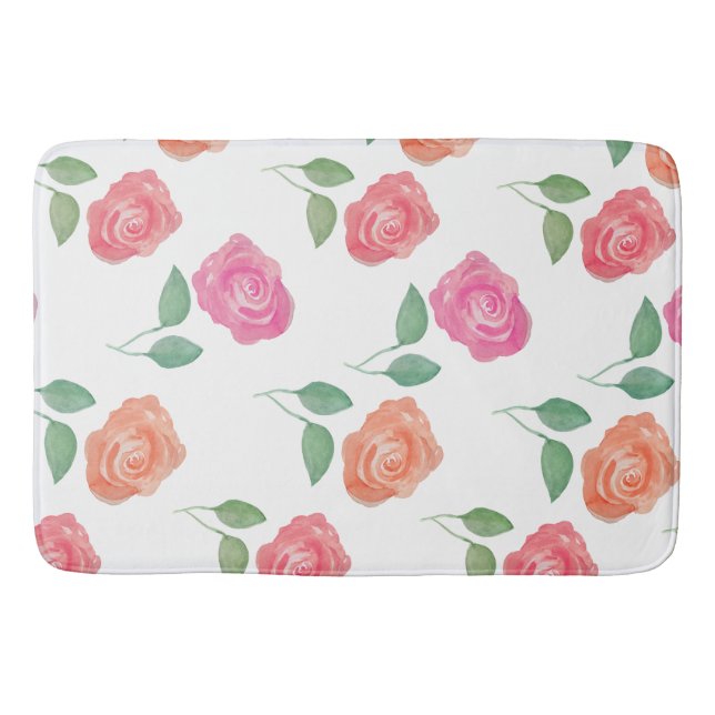 Floral Watercolor Rose Bath Mat (Front)