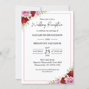 Floral Watercolor Rose Wedding Reception Invitation