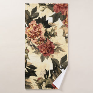 Floral Watercolor Roses, Peonies Pattern. Bath Towel